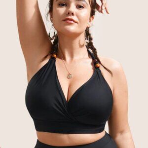BloomChic Plain V Neck High Stretch Tie Knot Swim Top XL